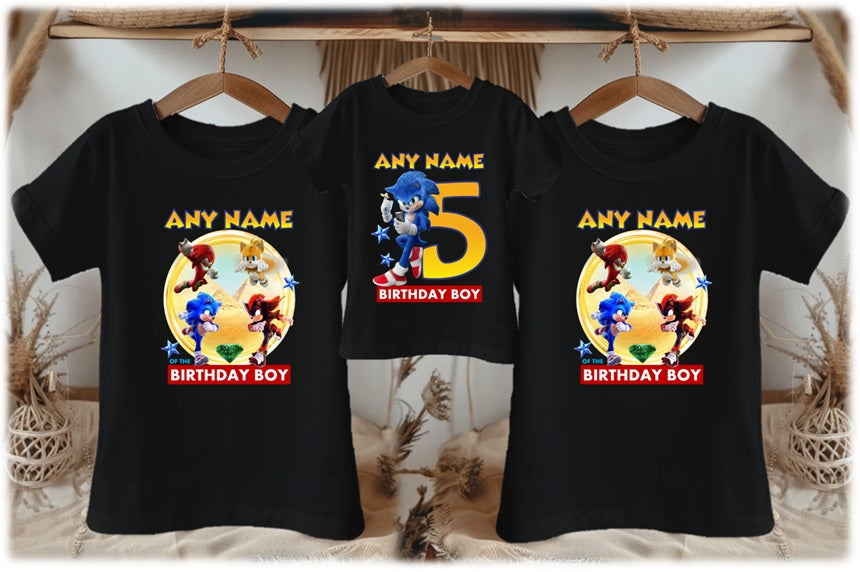 Sonic the Hedgehog Movie Sonic Personalized Custom Black Family T-Shirt or Onesie Pack Theme Cake Smash Birthday Party