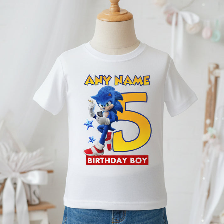 Sonic the Hedgehog Movie Sonic Personalized Custom White T-Shirt or Onesie Theme Cake Smash Birthday Party