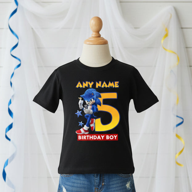 Sonic the Hedgehog Movie Sonic Personalized Custom Black T-Shirt or Onesie Theme Cake Smash Birthday Party