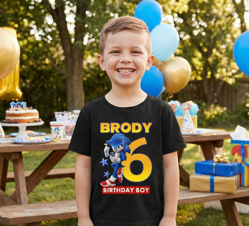 Sonic the Hedgehog Movie Sonic Personalized Custom Black T-Shirt or Onesie Theme Cake Smash Birthday Party