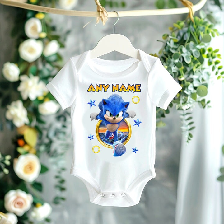 Sonic the Hedgehog Movie Sonic Personalized Custom White T-Shirt or Onesie Theme Cake Smash Party