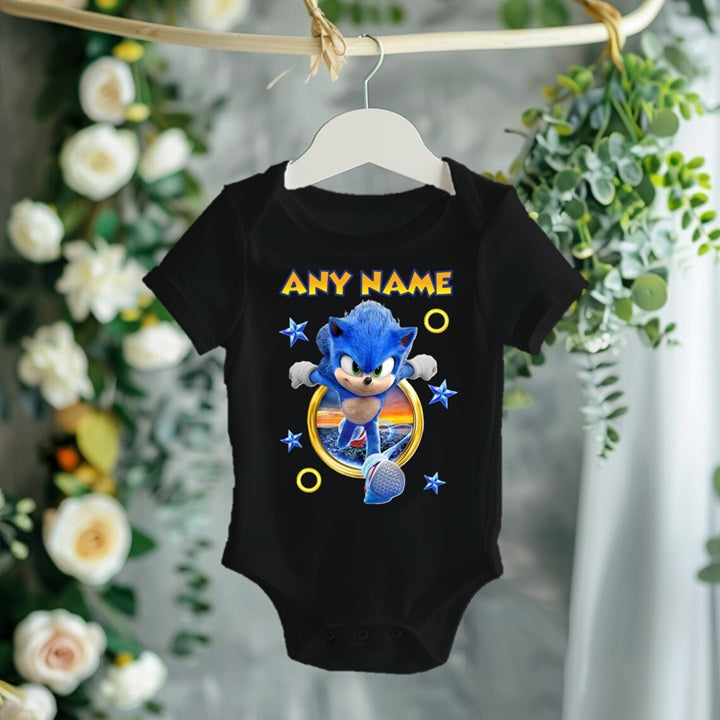 Sonic the Hedgehog Movie Sonic Personalized Custom Black T-Shirt or Onesie Theme Cake Smash Party