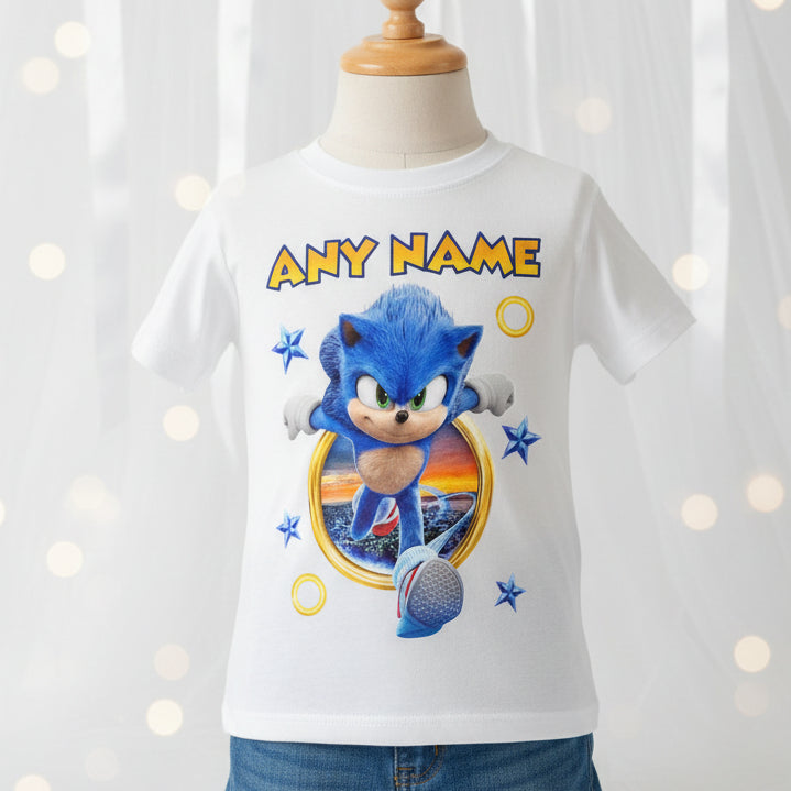 Sonic the Hedgehog Movie Sonic Personalized Custom White T-Shirt or Onesie Theme Cake Smash Party