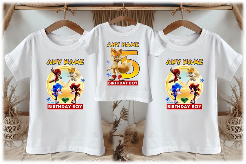 Sonic the Hedgehog Movie Tails Personalized Custom White Family T-Shirt or Onesie Pack Theme Cake Smash Birthday Party