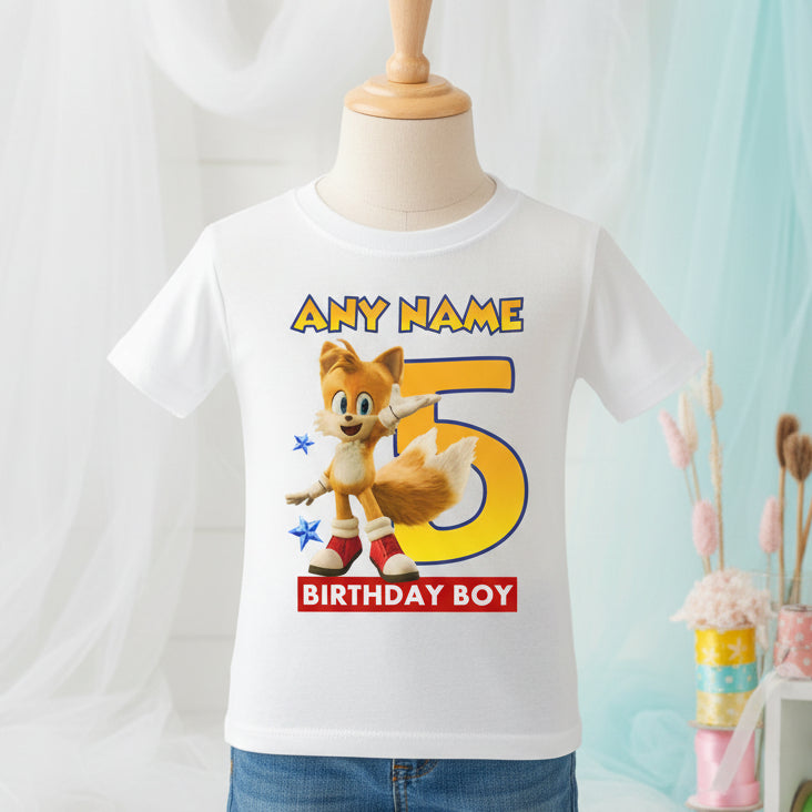 Sonic the Hedgehog Movie Tails Personalized Custom White T-Shirt or Onesie Theme Cake Smash Birthday Party