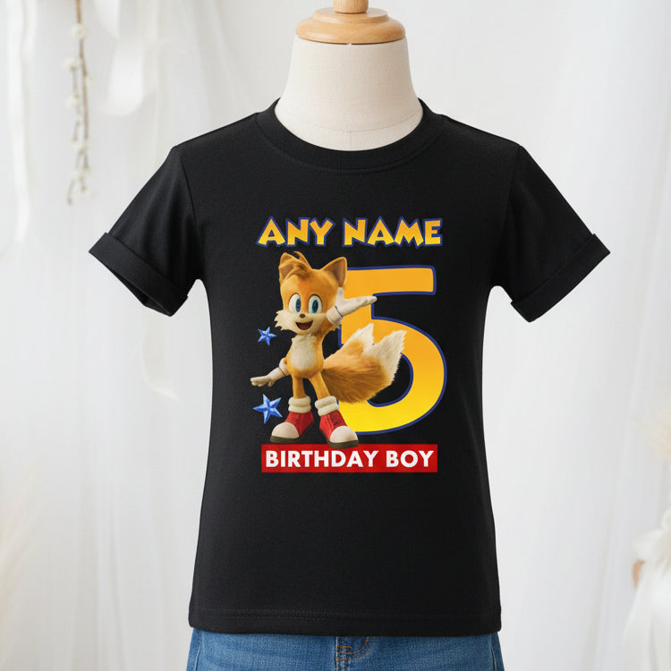Sonic the Hedgehog Movie Tails Personalized Custom Black T-Shirt or Onesie Theme Cake Smash Birthday Party