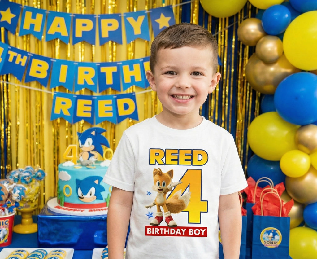 Sonic the Hedgehog Movie Tails Personalized Custom White T-Shirt or Onesie Theme Cake Smash Birthday Party