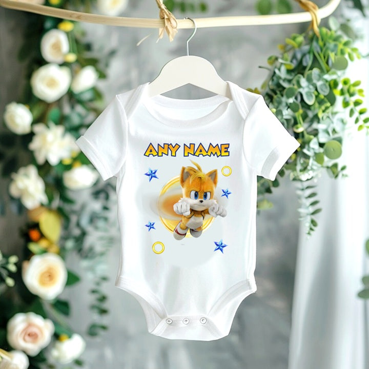 Sonic the Hedgehog Movie Tails Personalized Custom White T-Shirt or Onesie Theme Cake Smash Party