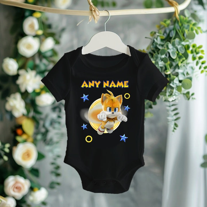 Sonic the Hedgehog Movie Tails Personalized Custom Black T-Shirt or Onesie Theme Cake Smash Party