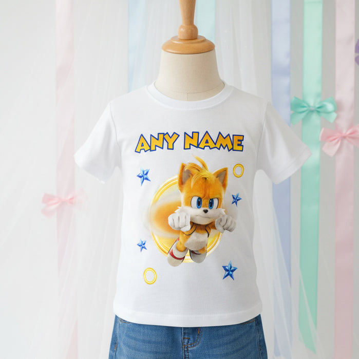 Sonic the Hedgehog Movie Tails Personalized Custom White T-Shirt or Onesie Theme Cake Smash Party