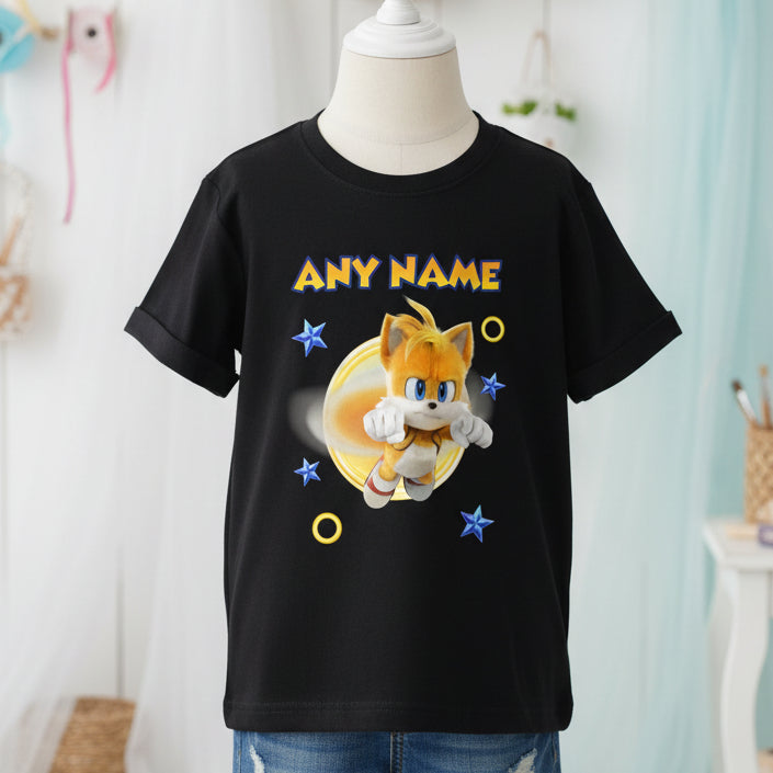 Sonic the Hedgehog Movie Tails Personalized Custom Black T-Shirt or Onesie Theme Cake Smash Party