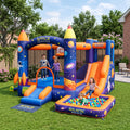Play Bounce House Jumping Playhouse area with Slide and Ball Pit Outer Space Theme