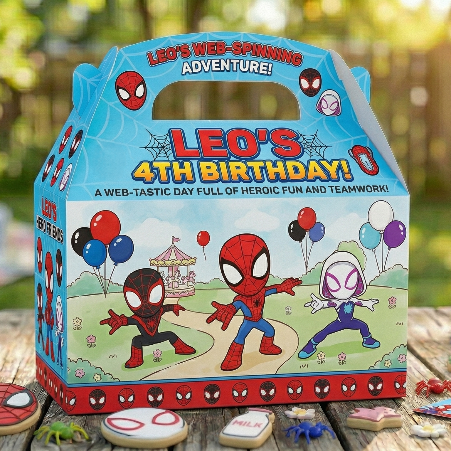 (Pack of 6) Spidey Amazing Friends Custom Personalized Birthday Party Favor Gable Treat Boxes