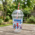 (Pack of 6) Spidey Amazing Friends Custom Personalized Birthday Party 16 oz Cups with Dome Lids & Straws