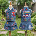 Personalized Custom Name Spidey Amazing Friends Denim Vest & Skirt Set Birthday Party Cake Smash Gift