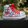 Custom Spidey Amazing Friends High-Top Sneakers Shoes Personalized with Name, Ribbon Laces & Rhinestones Birthday Parties Everyday Gift