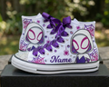 Custom Spidey Amazing Friends Ghost Spider High-Top Sneakers Shoes Personalized with Name, Ribbon Laces & Rhinestones Birthday Parties Everyday Gift