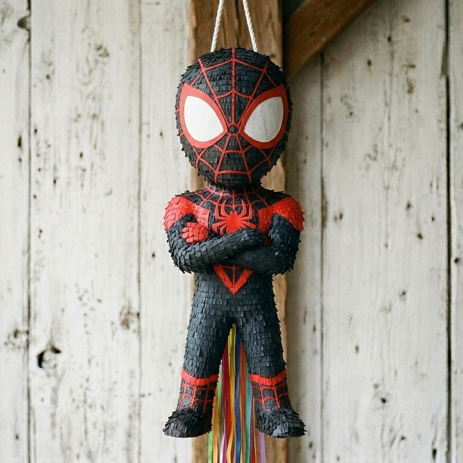 Premium Handmade 30-Inch Spidey Amazing Friends Spin Miles Character Pull-String Piñata Table Decor Party Centerpiece