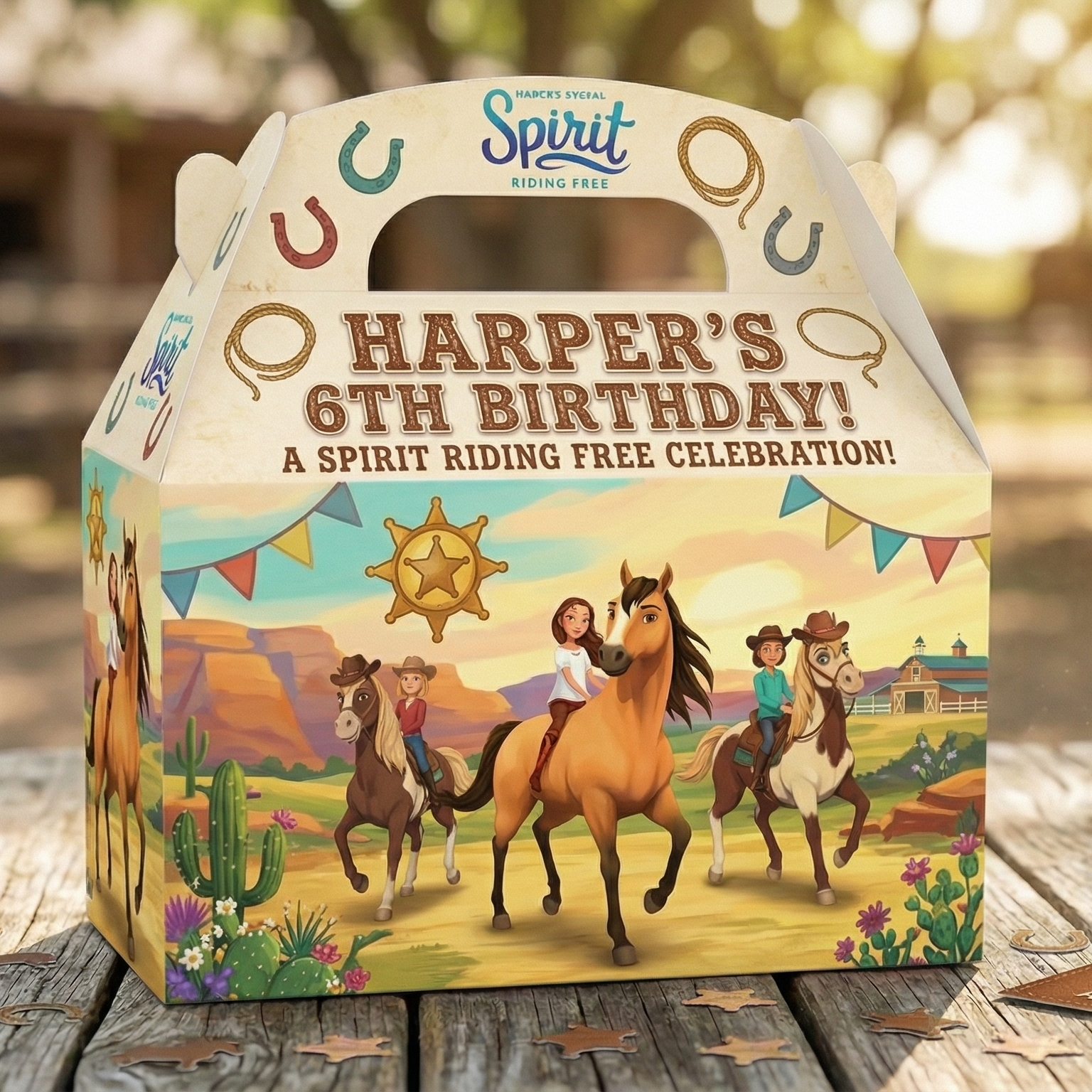 (Pack of 6) Spirit Riding Free Custom Personalized Birthday Party Favor Gable Treat Boxes