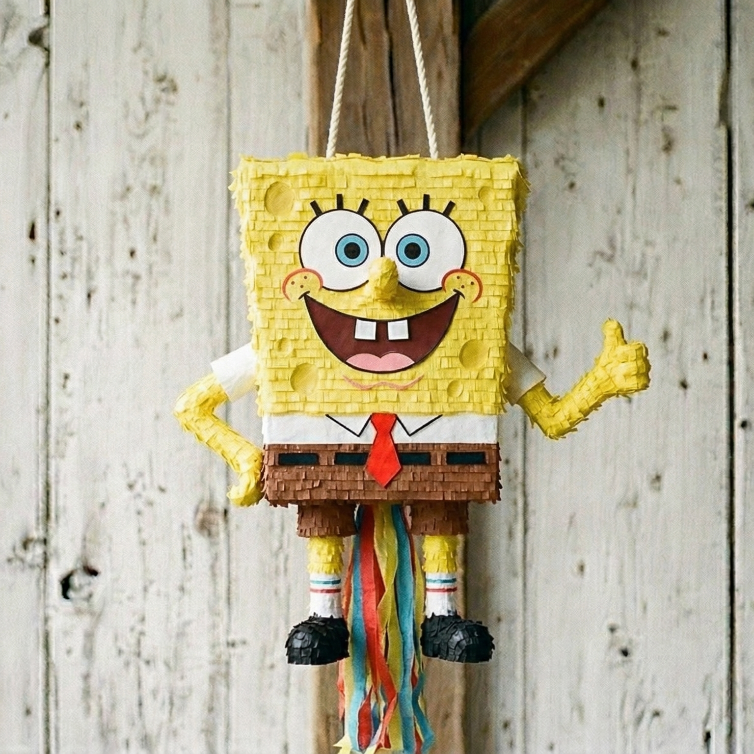 Premium Handmade 30-Inch SpongeBob SquarePants Character Pull-String Piñata Table Decor Party Centerpiece