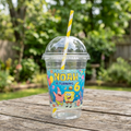 (Pack of 6) SpongeBob SquarePants Custom Personalized Birthday Party 16 oz Cups with Dome Lids & Straws