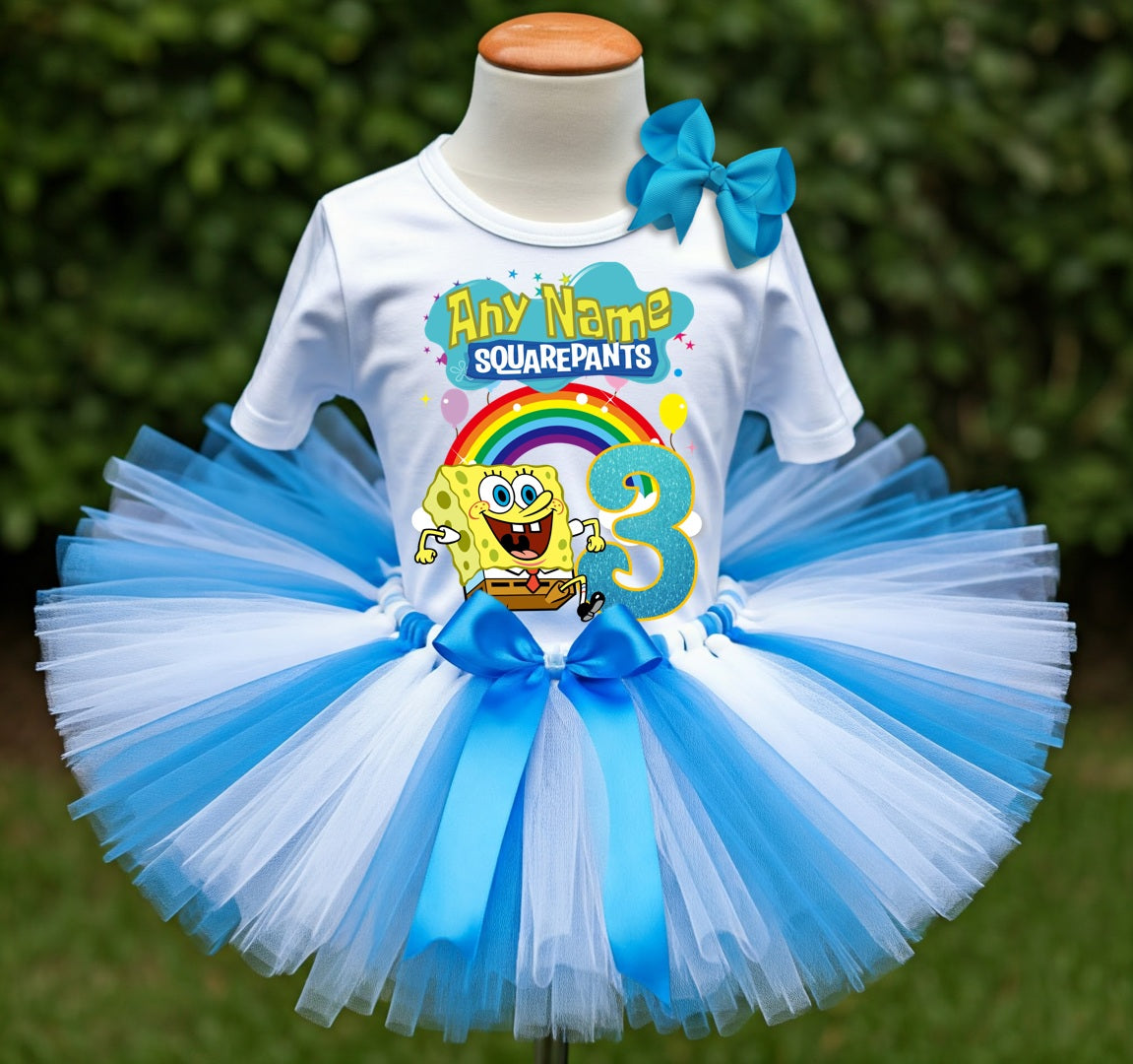 SpongeBob SquarePants Tutu Set Girls Personalized Custom Blue White Tutu Outfit Dress Theme Cake Smash Birthday Party