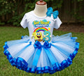 SpongeBob SquarePants Tutu Set Girls Personalized Custom Blue White Ribbon Sewn Trim Tutu Outfit Dress Theme Cake Smash Birthday Party