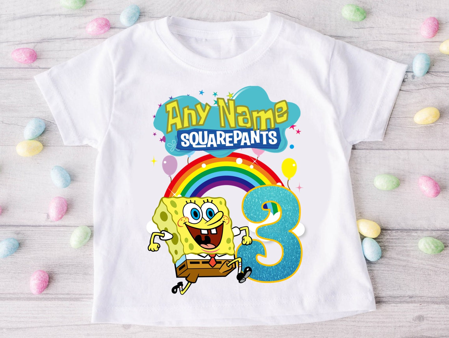 SpongeBob SquarePants Personalized Custom White T-Shirt or Onesie Theme Cake Smash Birthday Party