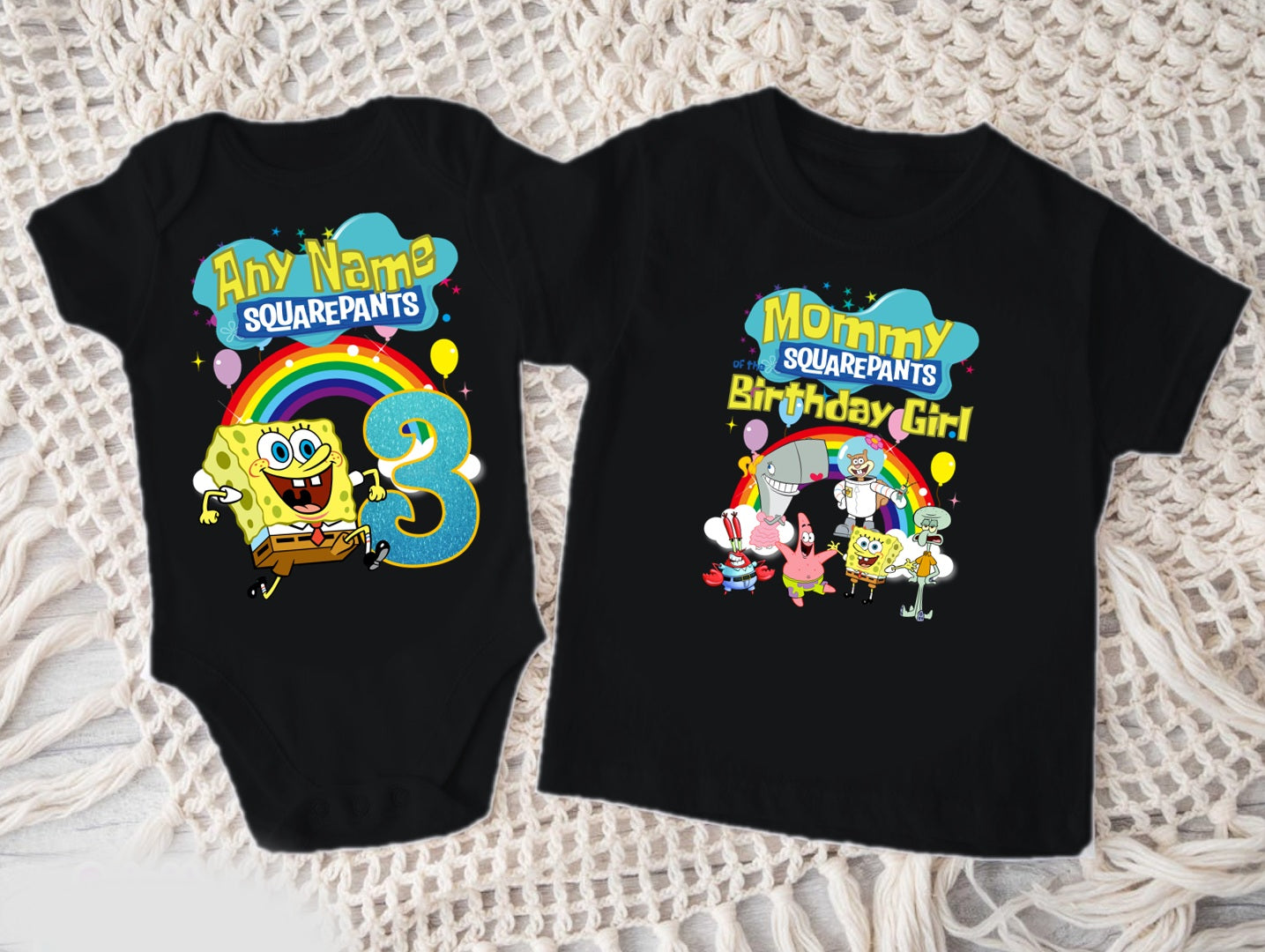 SpongeBob SquarePants Personalized Custom Black Family T-Shirt or Onesie Pack Theme Cake Smash Birthday Party