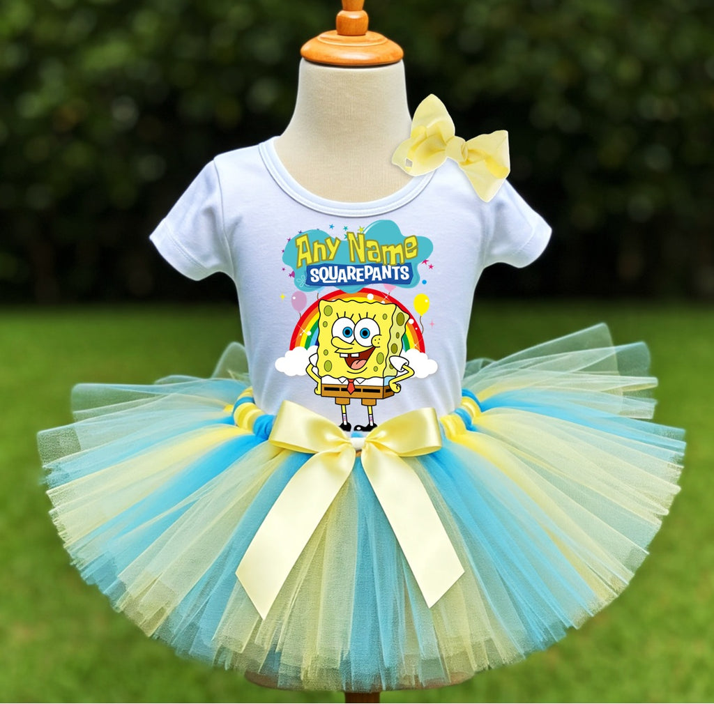 SpongeBob SquarePants Tutu Set Girls Personalized Custom Blue Yellow Tutu Outfit Dress Theme Cake Smash Party