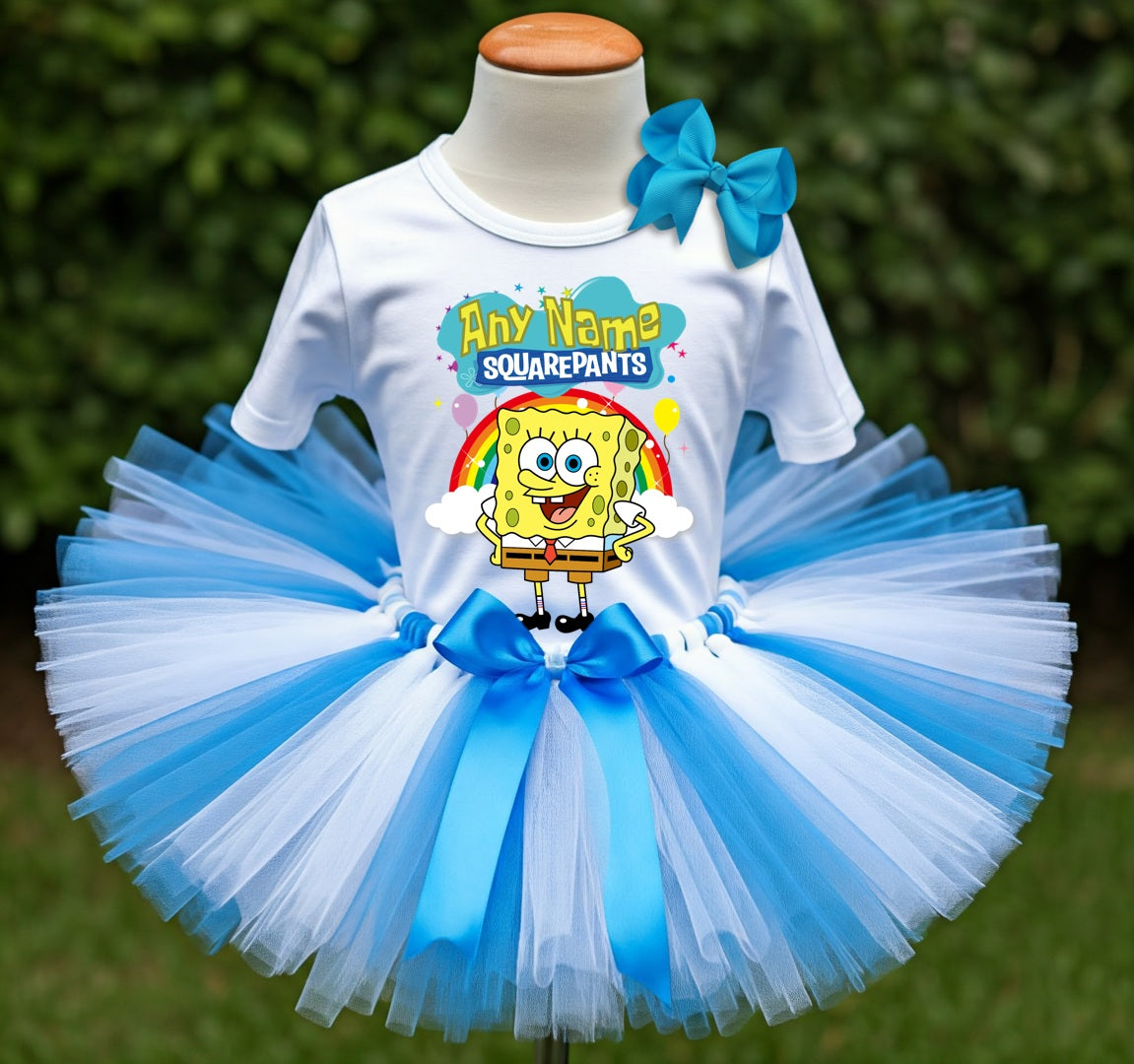SpongeBob SquarePants Tutu Set Girls Personalized Custom Blue White Tutu Outfit Dress Theme Cake Smash Party