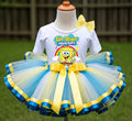 SpongeBob SquarePants Tutu Set Girls Personalized Custom Blue White Yellow Ribbon Sewn Trim Tutu Outfit Dress Theme Cake Smash Party