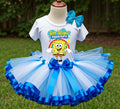 SpongeBob SquarePants Tutu Set Girls Personalized Custom Blue White Ribbon Sewn Trim Tutu Outfit Dress Theme Cake Smash Party