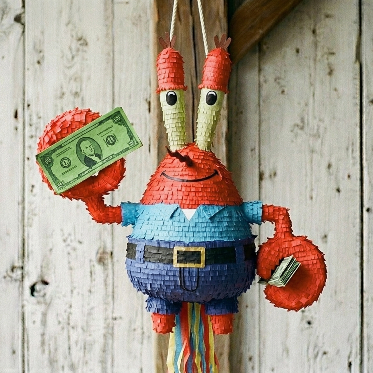 Premium Handmade 30-Inch SpongeBob SquarePants Mr Krabs Character Pull-String Piñata Table Decor Party Centerpiece