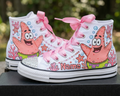Custom SpongeBob SquarePants Patrick High-Top Sneakers Shoes Personalized with Name, Ribbon Laces & Rhinestones Birthday Parties Everyday Gift