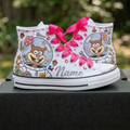 Custom SpongeBob SquarePants Sandy High-Top Sneakers Shoes Personalized with Name, Ribbon Laces & Rhinestones Birthday Parties Everyday Gift