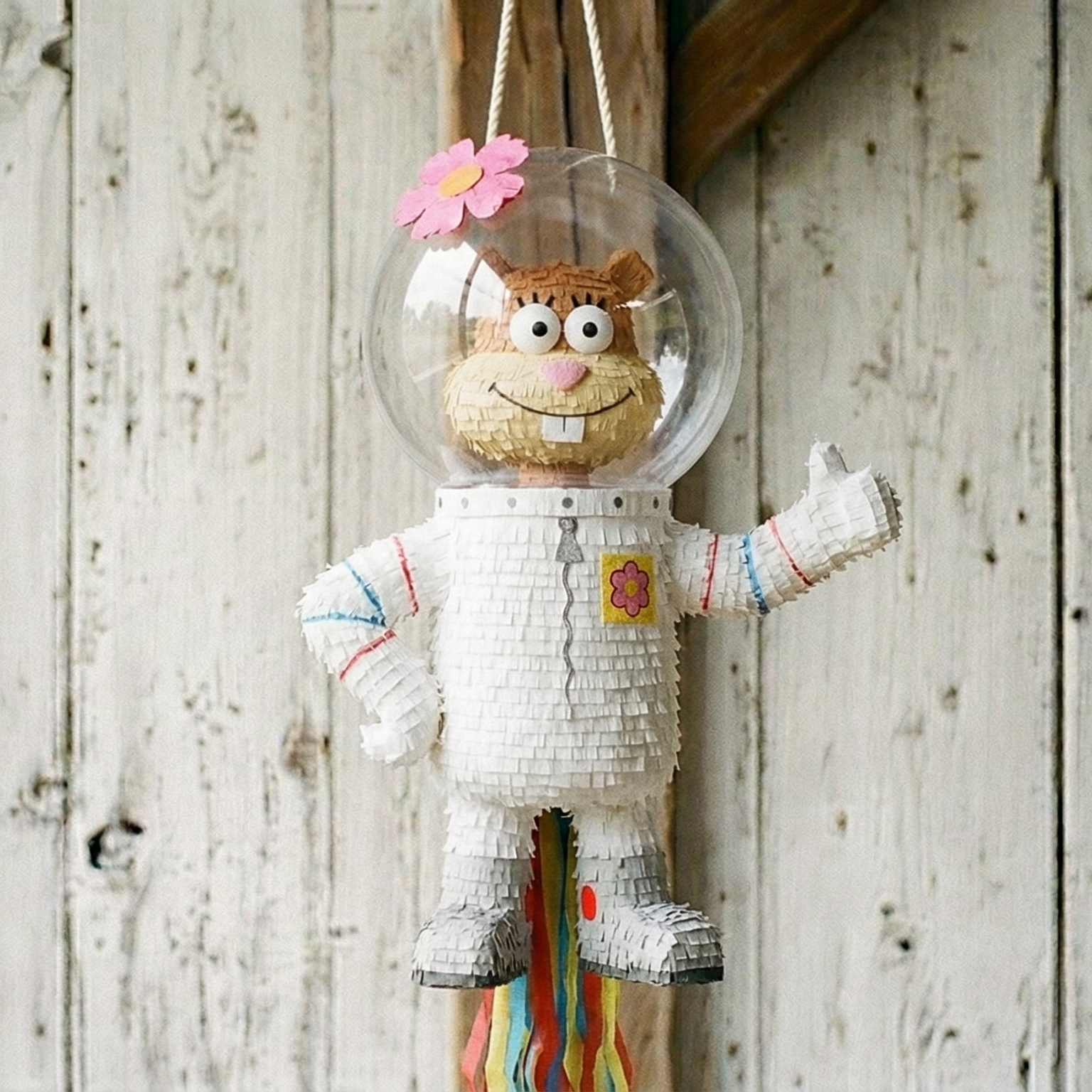 Premium Handmade 30-Inch SpongeBob SquarePants Sandy Cheeks Character Pull-String Piñata Table Decor Party Centerpiece
