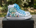 Custom SpongeBob SquarePants Squidward High-Top Sneakers Shoes Personalized with Name, Ribbon Laces & Rhinestones Birthday Parties Everyday Gift