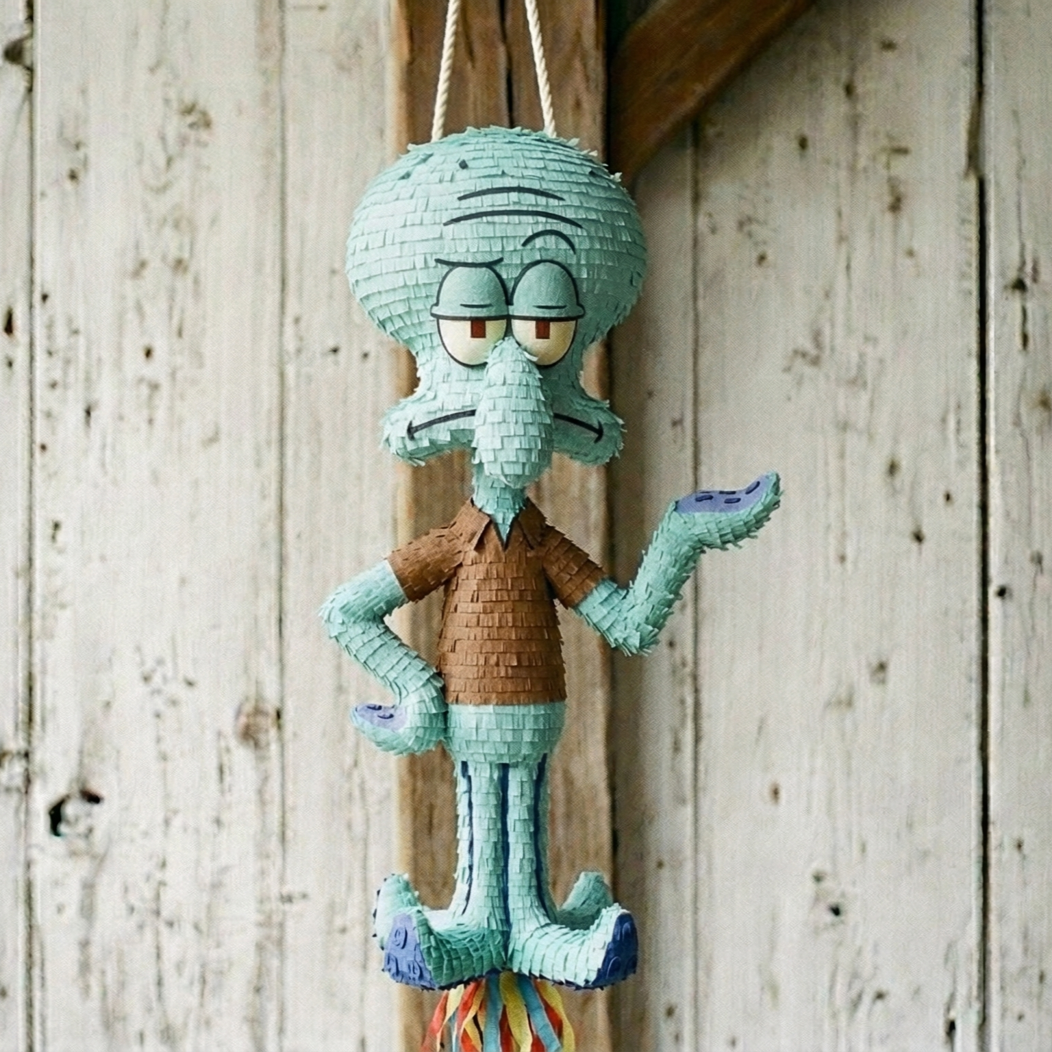 Premium Handmade 30-Inch SpongeBob SquarePants Squidward Character Pull-String Piñata Table Decor Party Centerpiece