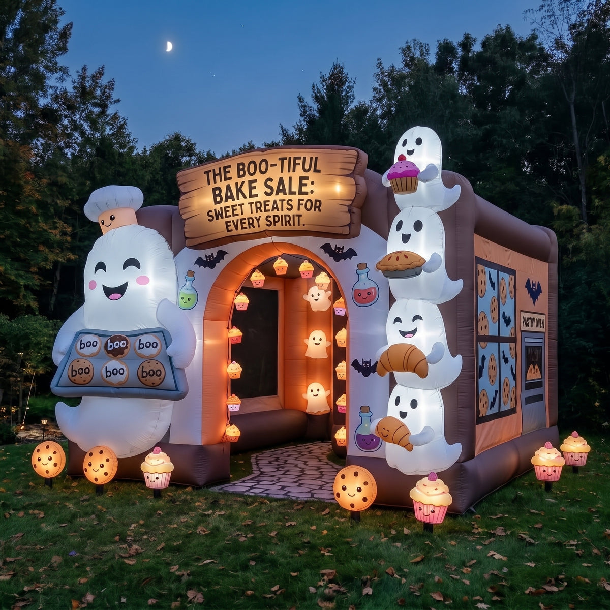 Spooky Ghostly Bake Sale Theme Premium 10' x 10' Halloween Haunted House Inflatable Blow Up Walk-Through Archway Experience Decor Prop