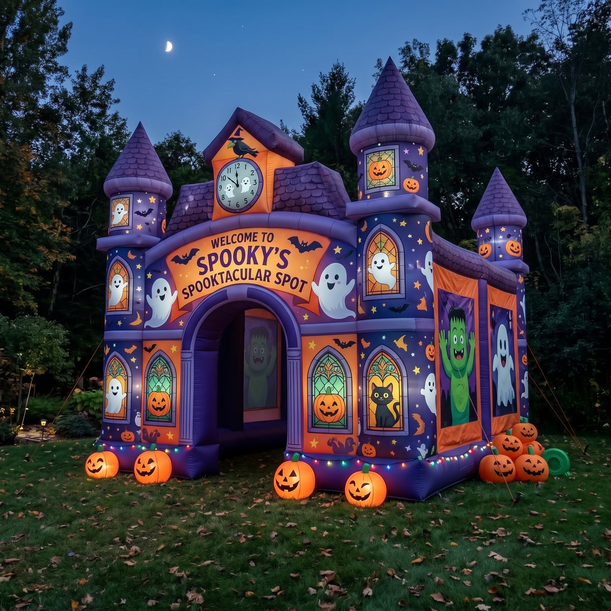 Spooky's Spooktacular Spot Theme Premium 10' x 10' Halloween Haunted House Inflatable Blow Up Walk-Through Archway Experience Decor Prop