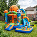 Play Bounce House Jumping Playhouse area with Slide and Ball Pit Sports Theme