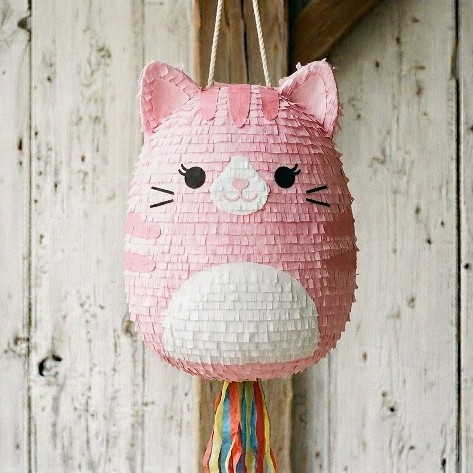 Premium Handmade 30-Inch Squishmallows Cat Character Pull-String Piñata Table Decor Party Centerpiece