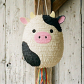 Premium Handmade 30-Inch Squishmallows Cow Character Pull-String Piñata Table Decor Party Centerpiece
