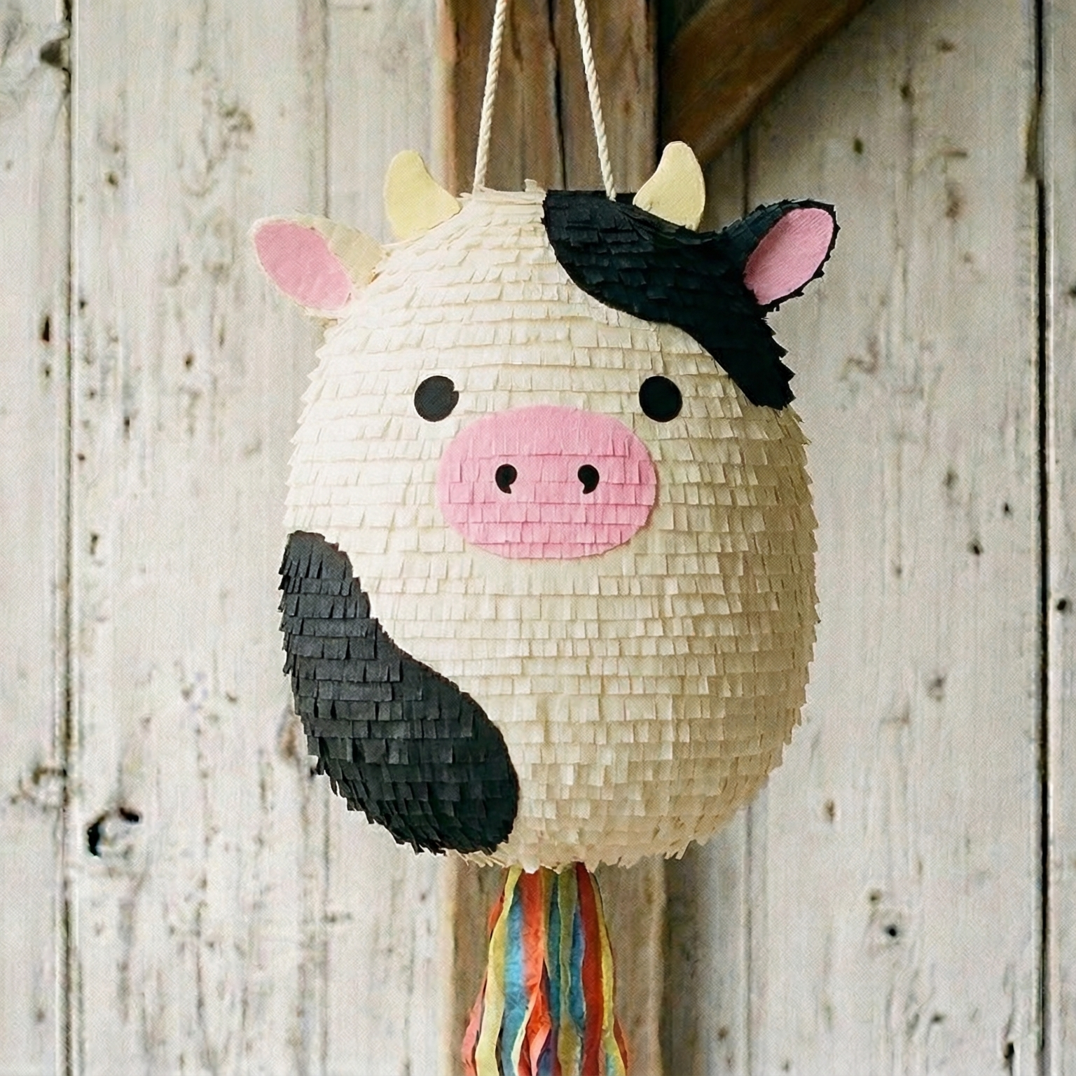 Premium Handmade 30-Inch Squishmallows Cow Character Pull-String Piñata Table Decor Party Centerpiece