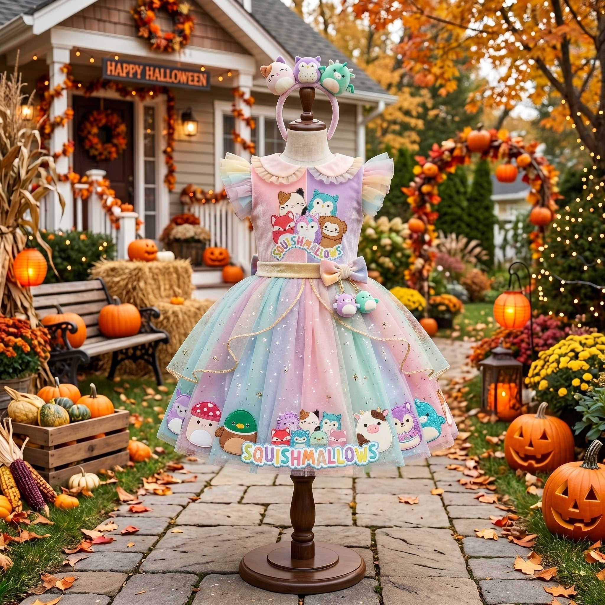 Squishmallows Girls' Deluxe Sparkle Tutu Party Costume Dress Set with Matching Headband Halloween Birthday Pageant