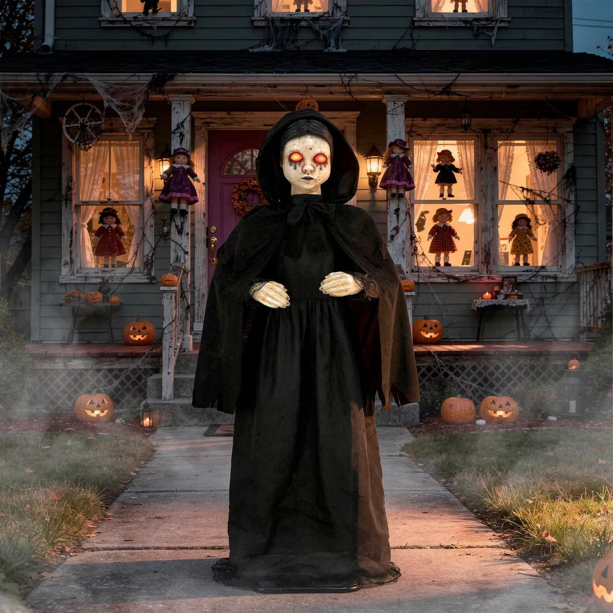 5' Animated Creepy Doll with moving Head and LED Eyes Halloween Home Decor Accent Yard Prop