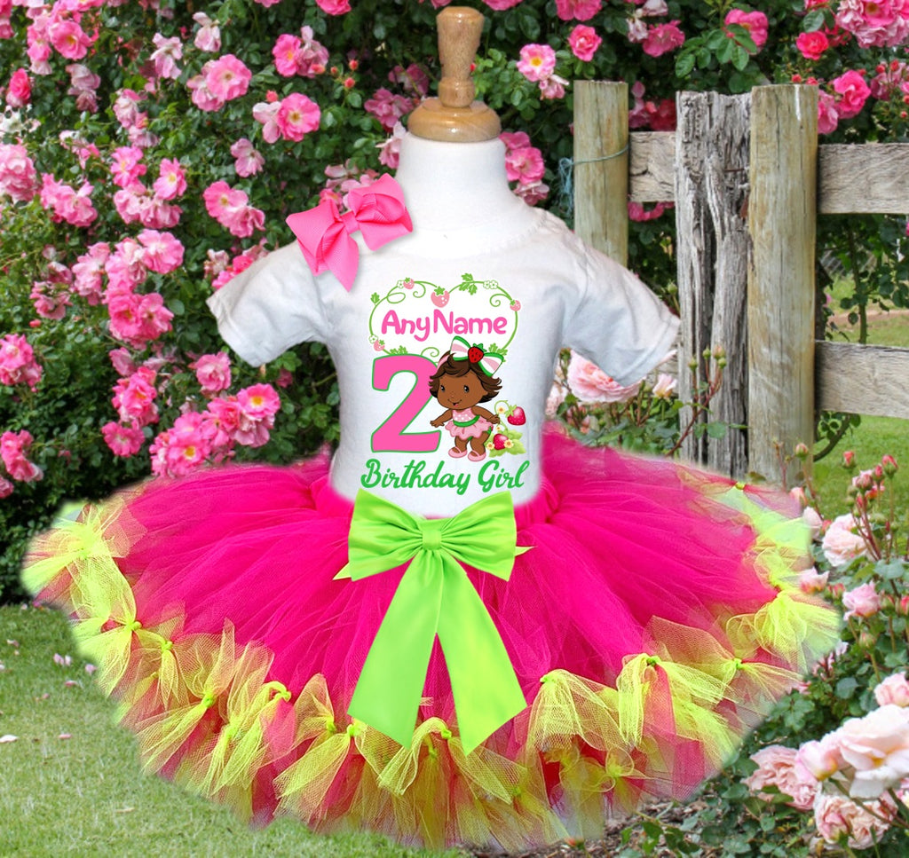 Strawberry Shortcake Black Baby Girl Tutu Set Girls Personalized Custom Hot Pink Lime Green Knots Tutu Outfit Dress Theme Cake Smash Birthday Party