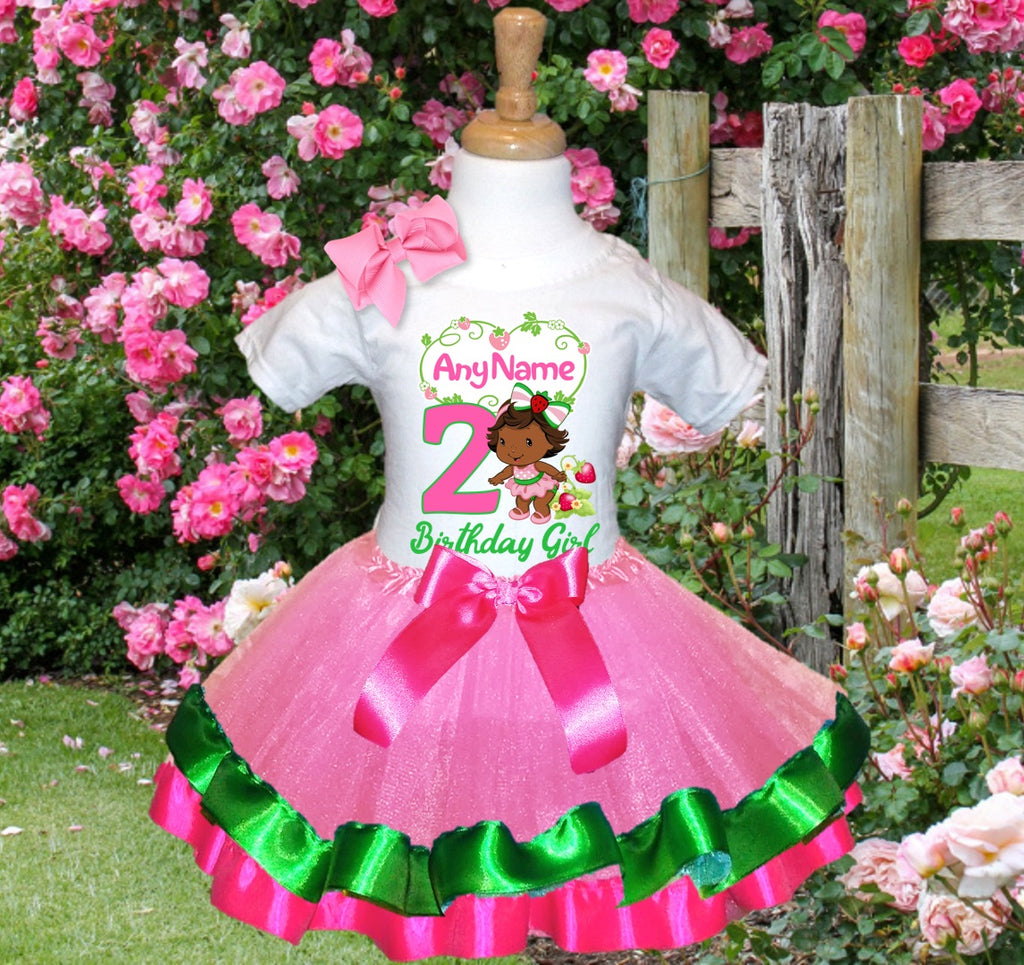 Strawberry Shortcake Black Baby Girl Tutu Set Girls Personalized Custom Pink Green Hot Pink Ribbon Trim Tutu Outfit Dress Theme Cake Smash Birthday Party