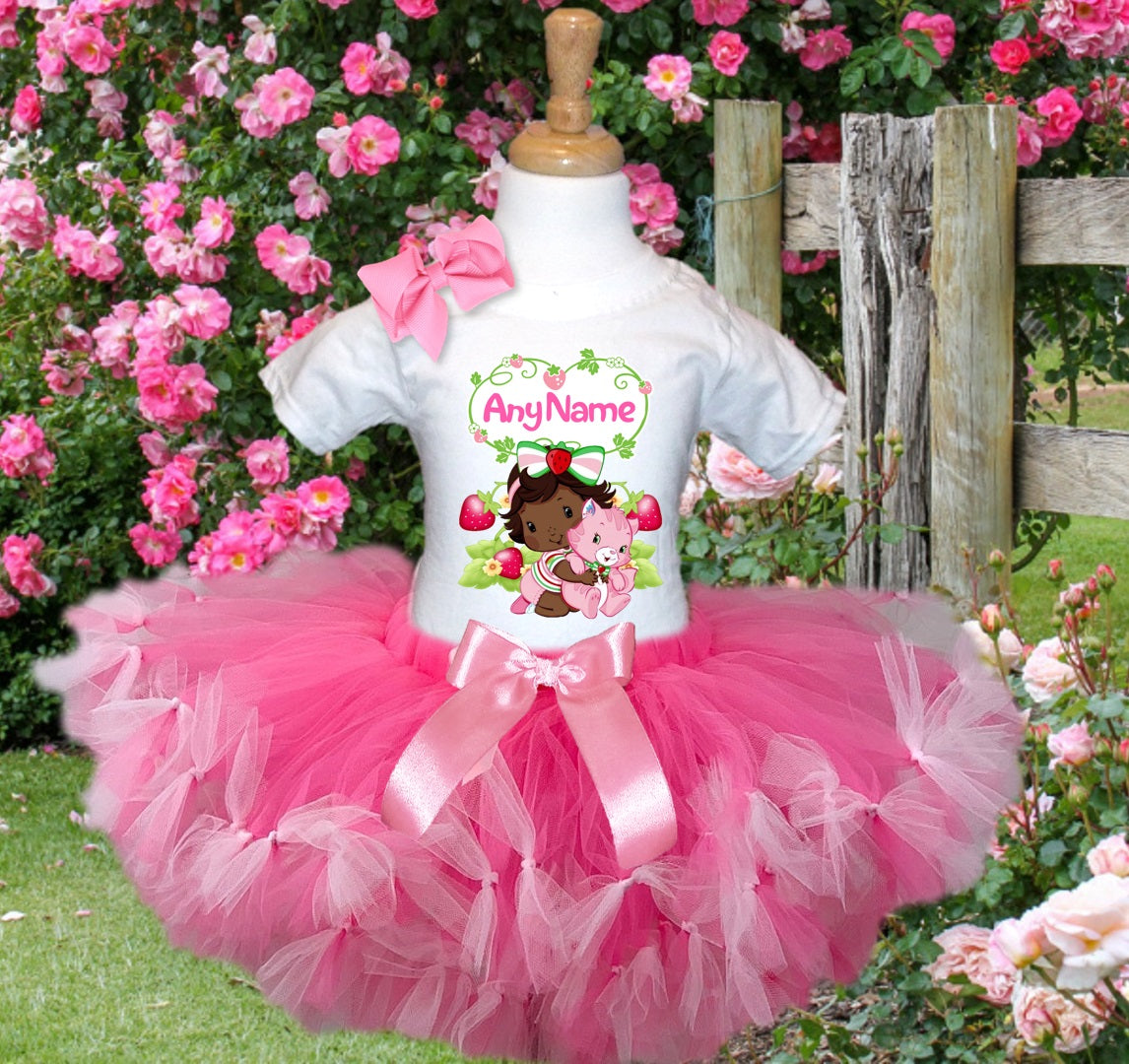Strawberry Shortcake Black Baby Girl Tutu Set Girls Personalized Custom Hot Pink Soft Pink Knots Tutu Outfit Dress Theme Cake Smash Party